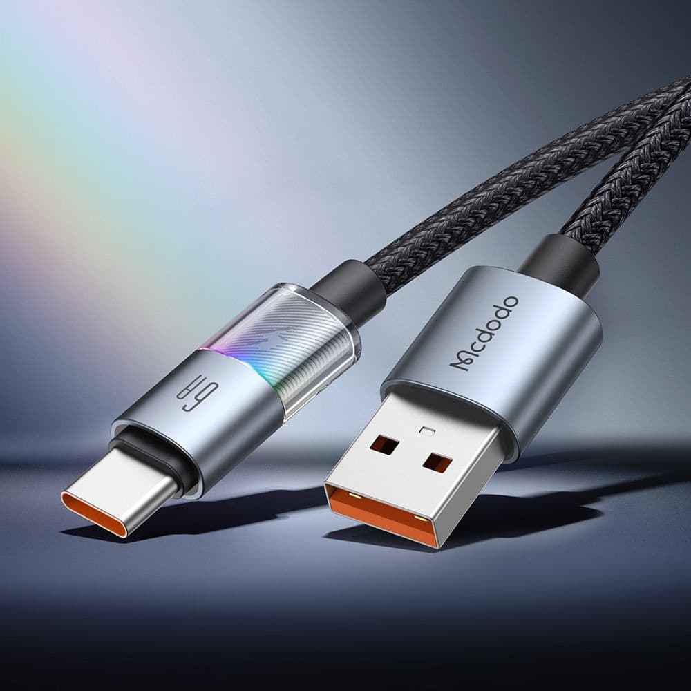 Mcdodo – datový kabel (CA-8180) – se 7 barevnými světly, USB-A na USB-C, 6A, 1,2m – černý - náhled 5