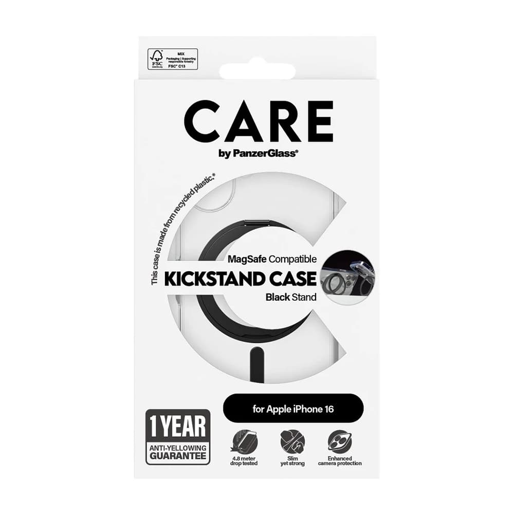 PanzerGlass® CARE Feature černý stojánek &amp; MagSafe iPhone 16 průhledný - náhled 5