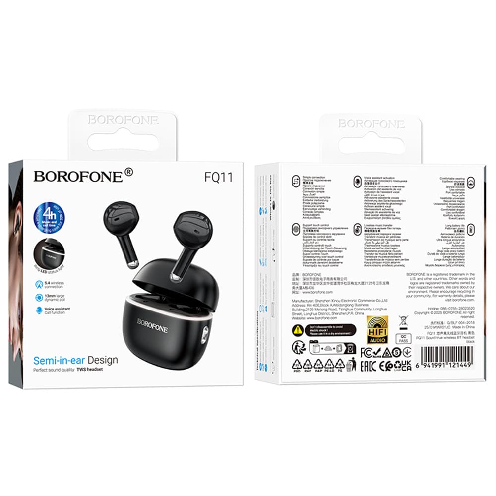 Borofone bezdrátová sluchátka FQ11 True Wireless Bluetooth V5.4 černá - náhled 5