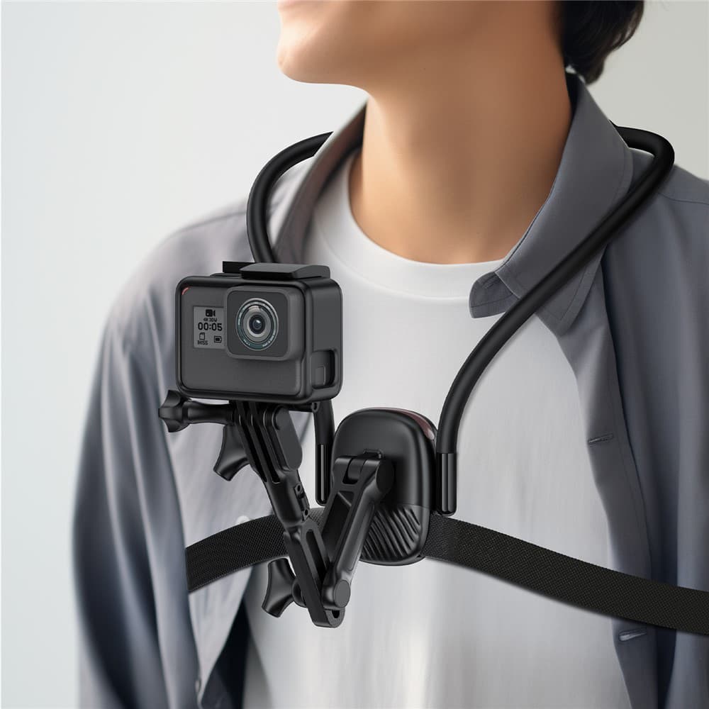 Acefast - držák telefonu na krk (E33) - pro GoPro, telefon, s objímkou, 360° nastavitelný, bezpečné uchycení, silikonový nákrčník - černý - náhled 5