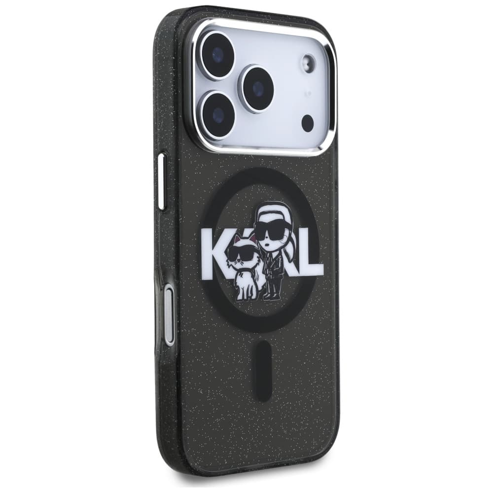 Karl Lagerfeld IML Glitter Karl &amp; Choupette Sketch Logo MagSafe iPhone 17 Pro černá - náhled 5