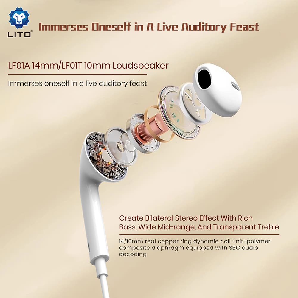 Lito LF01T drátová sluchátka USB-C stereo s HD mikrofonem bílá - náhled 5
