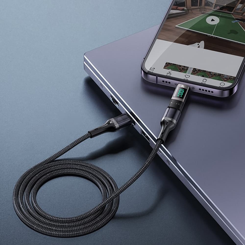 Yesido OTG adaptér GS24 Type-C na Type-C s displejem výkonu 100W 5A šedý - náhled 5