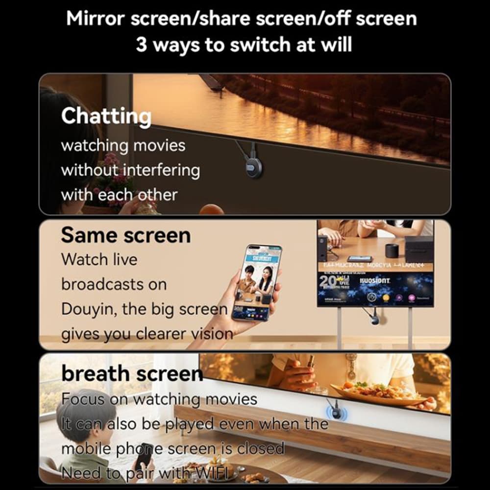 Yesido Screen Mirroring Dongle TV15 Dual WiFi 2.4GHz 5GHz HDTV 1080P 5V 1A šedá - náhled 5