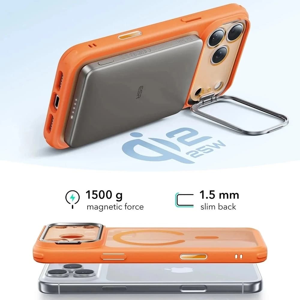 ESR Classic Hybrid HaloLock Kickstand iPhone 17 Pro Max Frosted Orange - náhled 5