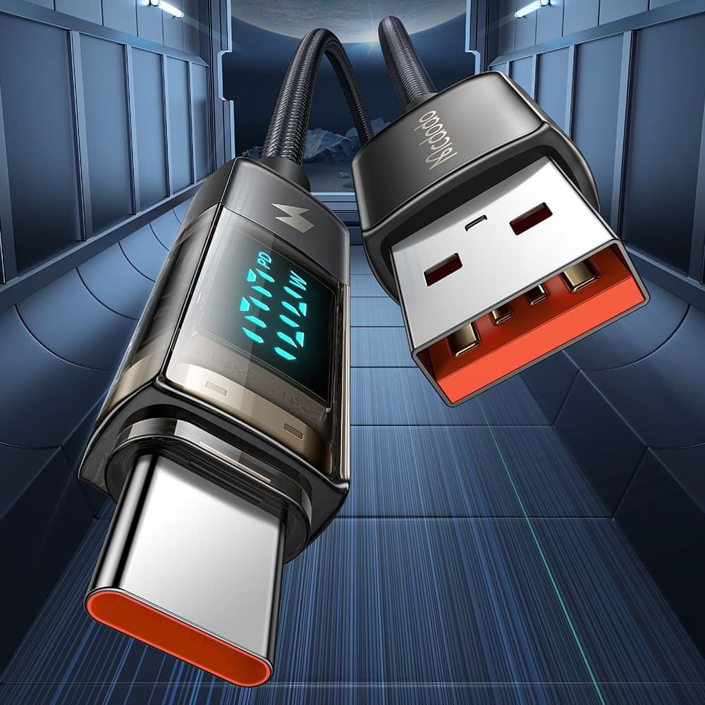 Mcdodo – datový kabel (CA-3630) – USB-C na USB-A, 6A s digitálním displejem, automatické vypnutí, transparentní design, 1,2 m – černý - náhled 5