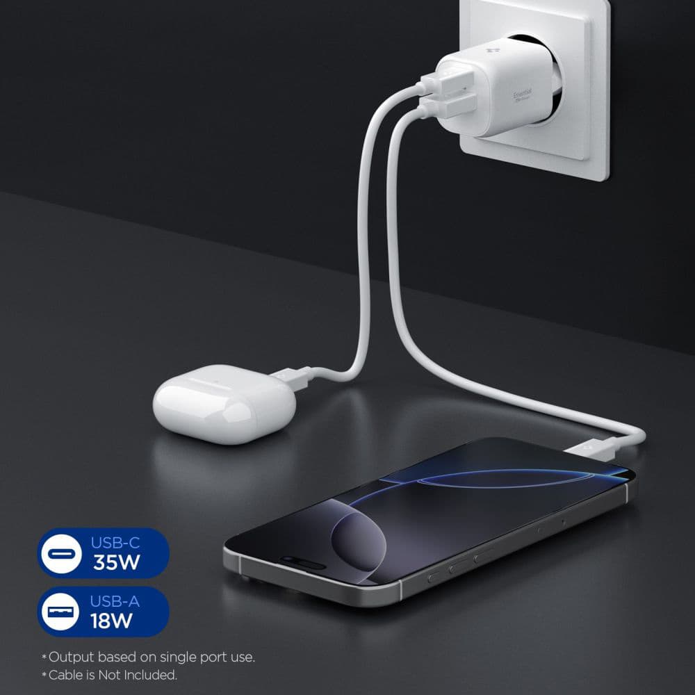 Spigen – nástěnná nabíječka Essential (EE352EU) – USB, Type-C, rychlé nabíjení, Quantum Boost, 35W – bílá - náhled 5