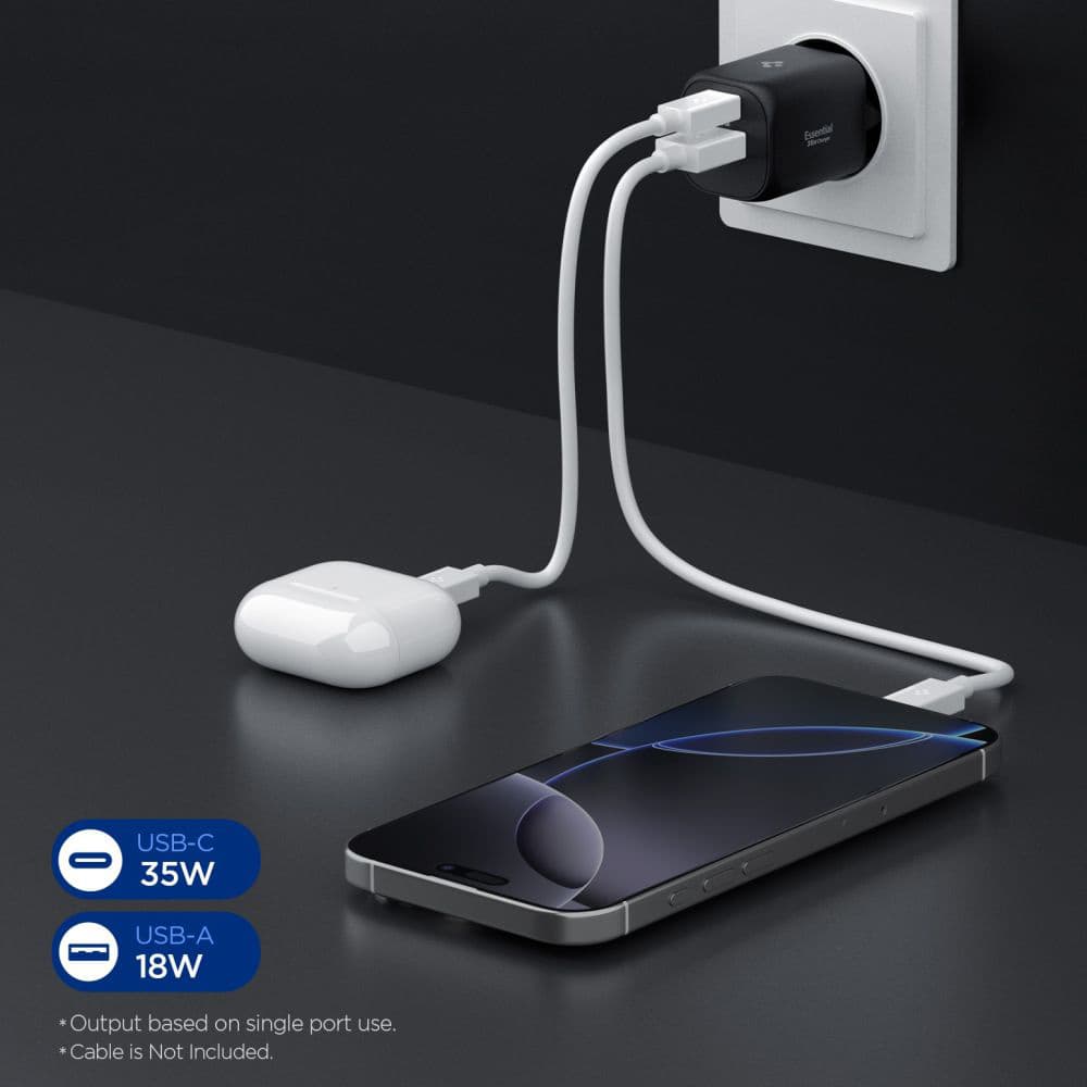 Spigen – nástěnná nabíječka Essential (EE352EU) – USB, Type-C, rychlé nabíjení, Quantum Boost, 35W – černá - náhled 5