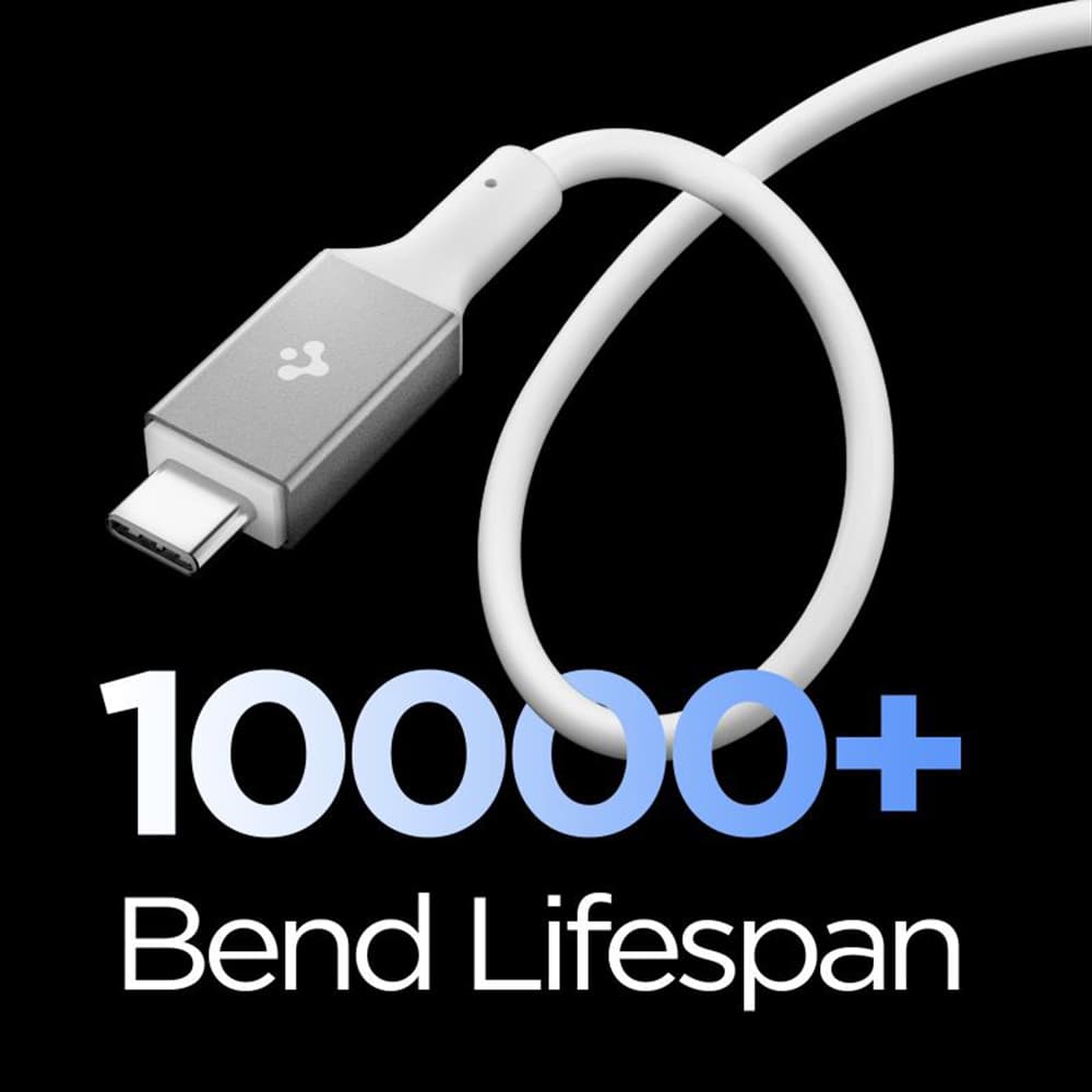 Spigen – datový kabel Essential (EB24012CC) – rychlé nabíjení, Type-C na Type-C, 240W, 40Gbps, čip E-Marker, 8K, 1,2m – bílý - náhled 5