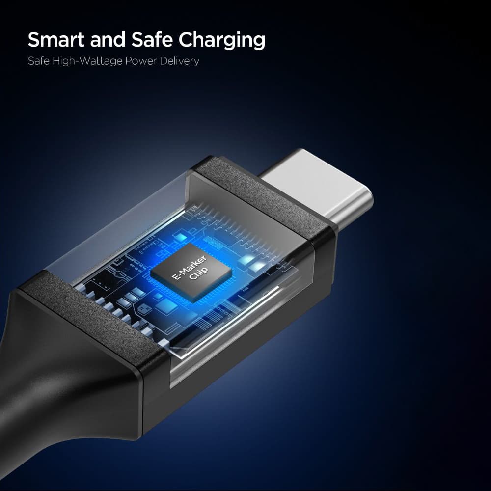 Spigen – datový kabel Essential (EB24012CC) – rychlé nabíjení, Type-C na Type-C, 240W, 40Gbps, čip E-Marker, 8K, 1,2m – černý - náhled 5