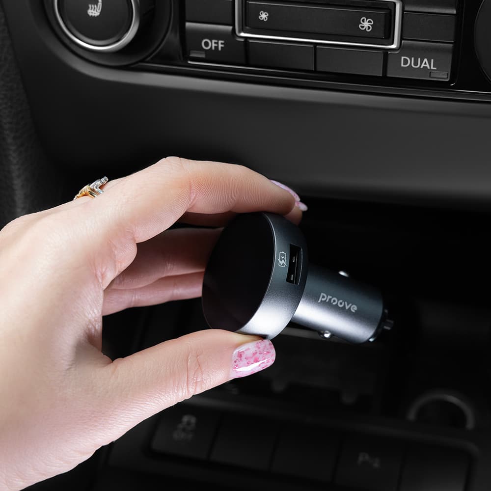 Proove - nabíječka do auta s FM modulátorem (FMSS30110003) - s dotykovým displejem, USB, Type-C, U-Disk, TF, Bluetooth 5.0, 30W - šedá - náhled 5