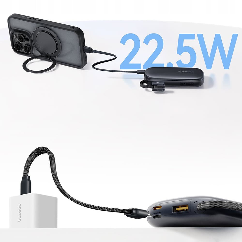 Baseus – powerbanka EnerFill FC21 Qpow 3 Ultra (E0027M00) – s odpojitelným kabelem, 20000mAh, 22.5W, USB, USB-C – Cosmic Black - náhled 5