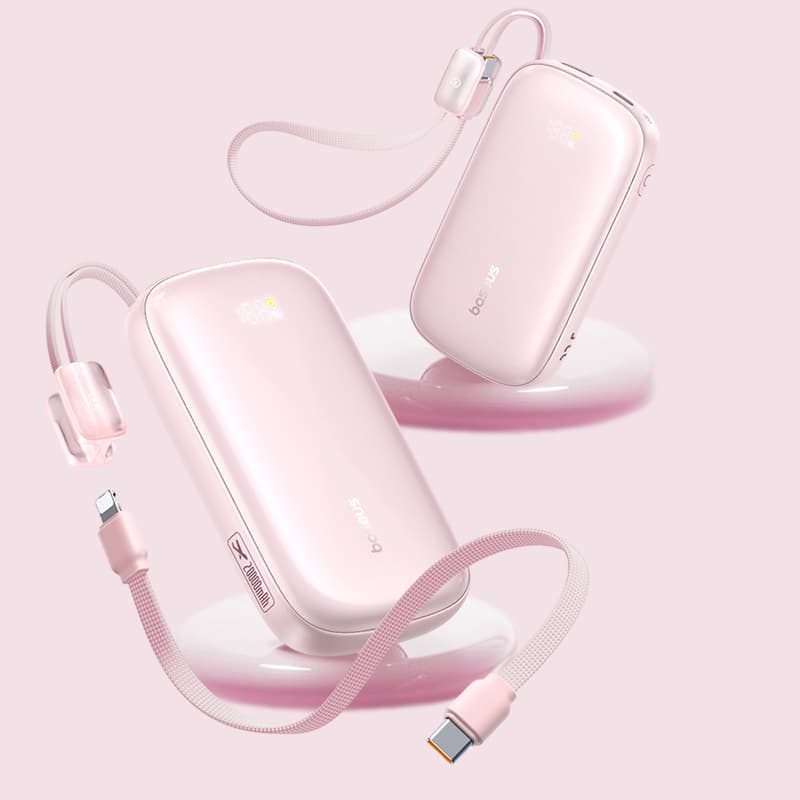 Baseus - powerbanka EnerFill FC21 Qpow 3 Ultra (E0027Q02) - odpojitelný kabel, 10000mAh, 45W, digitální displej - Nebula Pink - náhled 5