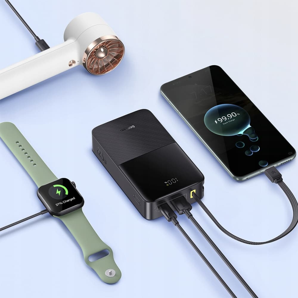 Baseus – powerbanka EnerFill Bipow2 Pro (E0027701) – vestavěný USB-C kabel, 20000 mAh, 22,5 W, digitální displej – Cosmic Black - náhled 5