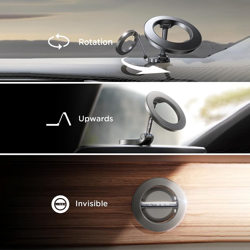 Lisen držák do auta na palubní desku (YL0224010003), MagSafe, univerzální, otočný o 360°, skládací, magnety N52, černá - náhled 5