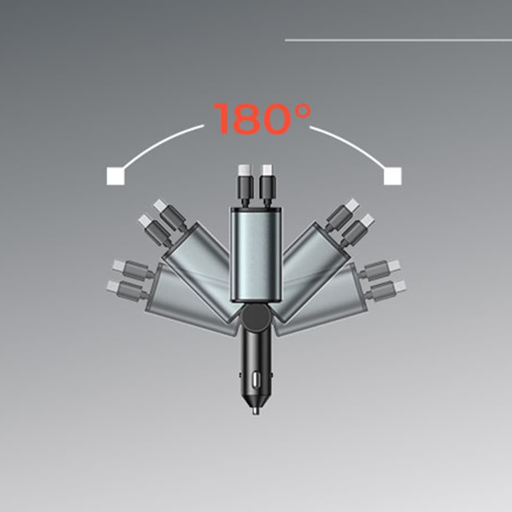Lisen - nabíječka do auta (YL0224040031) - 4v1, USB, Type-C, se zatahovacím kabelem USB-C a Lightning, hliníková slitina - černá - náhled 5