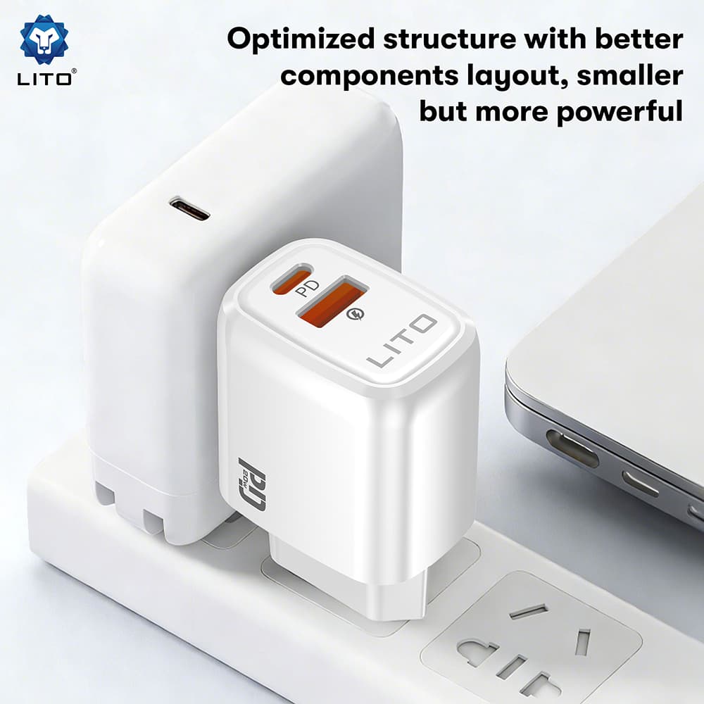 Síťová nabíječka Lito - Wall Charger (LC28) - Type-C, USB, PD20W, Charge, PC Fireproof, 5V/3A - bílá - náhled 5