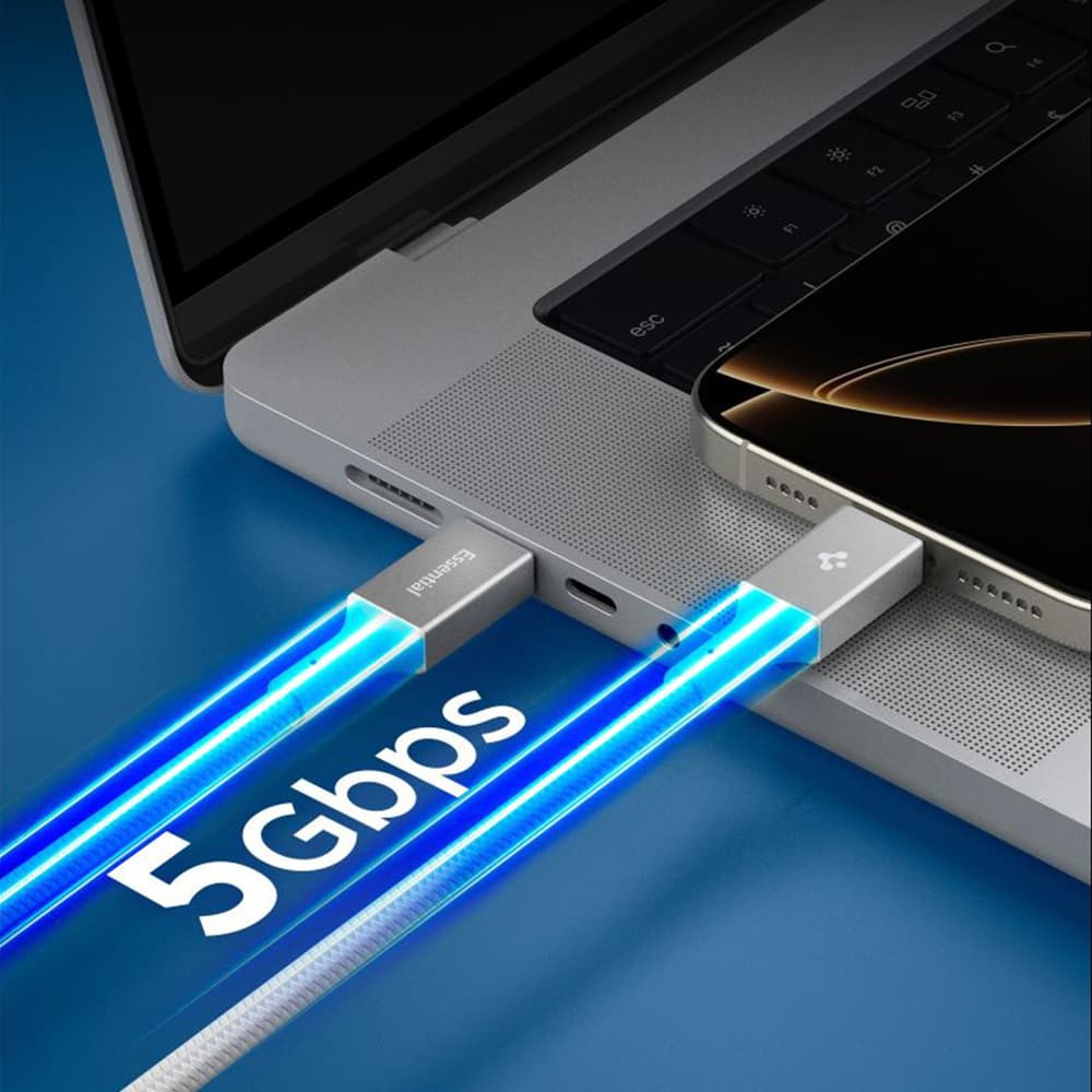 Kabel Spigen - Data Cable Essential EB10015CC (ACA10420) - Fast Charging, Type-C, 100W, 5Gbps, E-Marker Chip, 1.5m Bílý - náhled 5