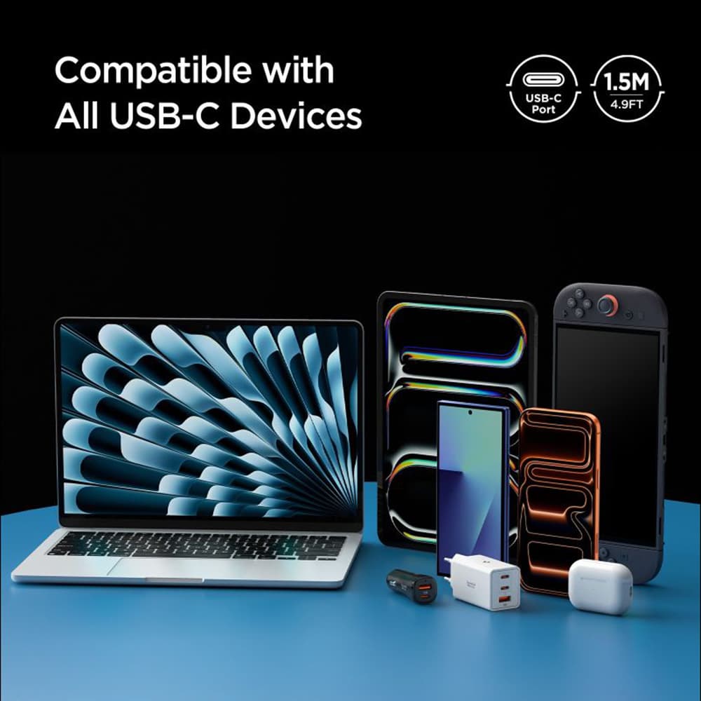 Kabel Spigen - Data Cable Essential EB24015CC (ACA10422) - Fast Charging, Type-C, 240W, 40Gbps, E-Marker Chip, 8K, 1.5m Bílý - náhled 5