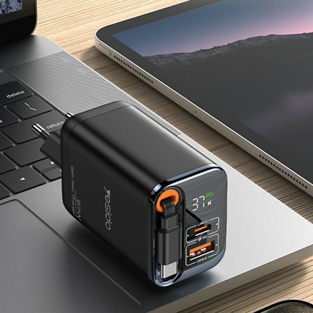Yesido - Síťová nabíječka (YC100) - digitální displej, 67W - černá - náhled 5