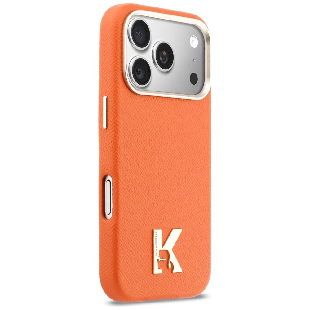 Kryt Karl Lagerfeld Hardcase Leather Khead Logo pro iPhone 17 Pro oranžový - náhled 5