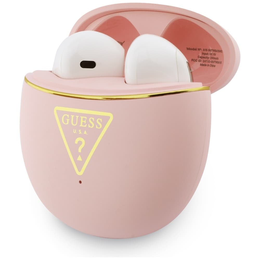 Guess - Bezdrátová sluchátka do uší Script Print (GUTWSA15HETP) - Do uší, Bluetooth, TWS, Malý kulatý design - Růžová - náhled 5