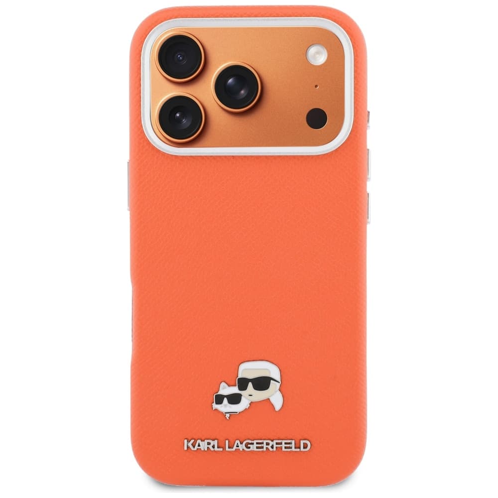Kryt Karl Lagerfeld - Karl &amp; Choupette Head Pin Saffiano MagSafe (KLHMP17L6PFKCLO) - iPhone 17 Pro Oranžový - náhled 5