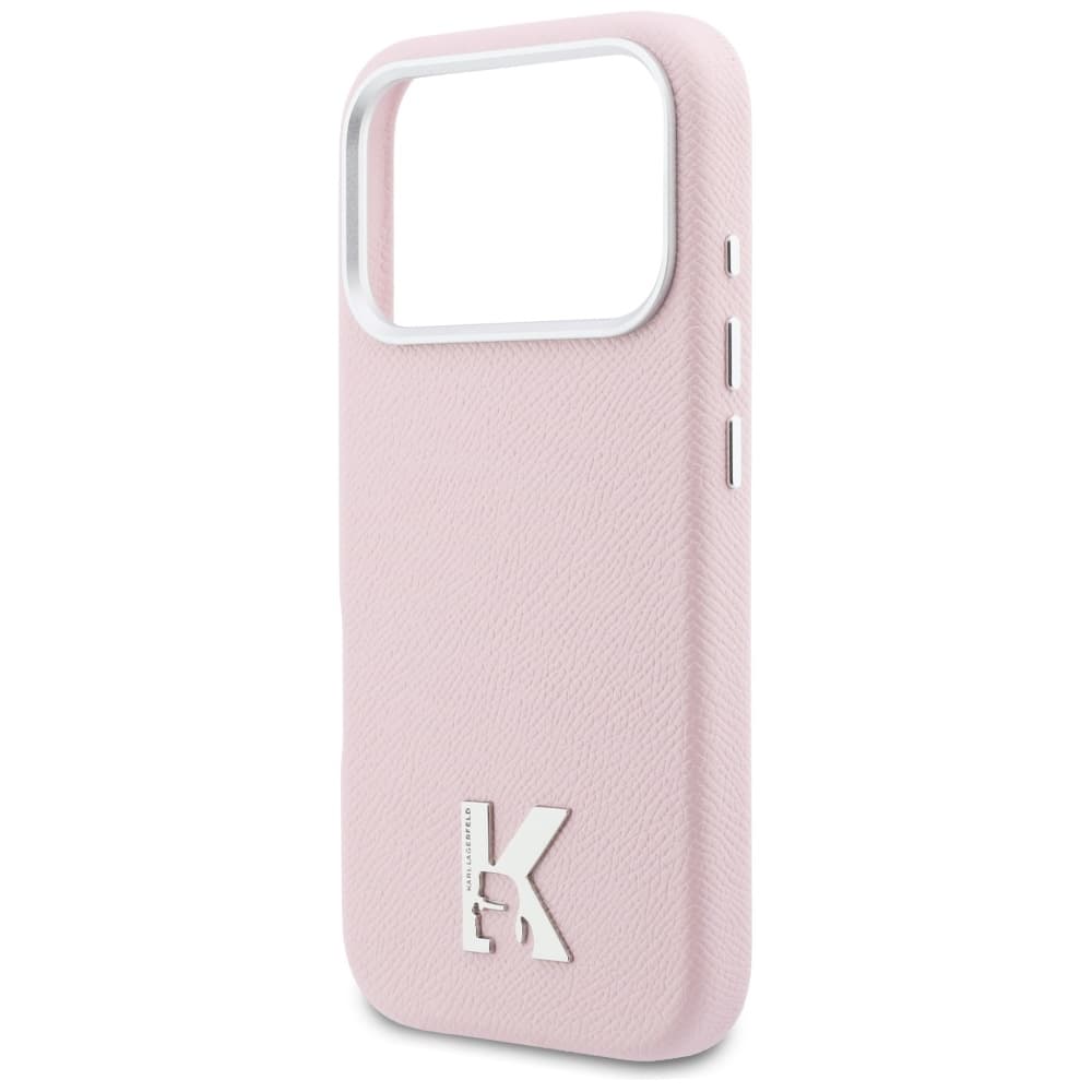 Karl Lagerfeld - Pevný kožený kryt MagSafe with K Head Logo (KLHMP17L5PGFKHGP) - iPhone 17 Pro - Růžová - náhled 5