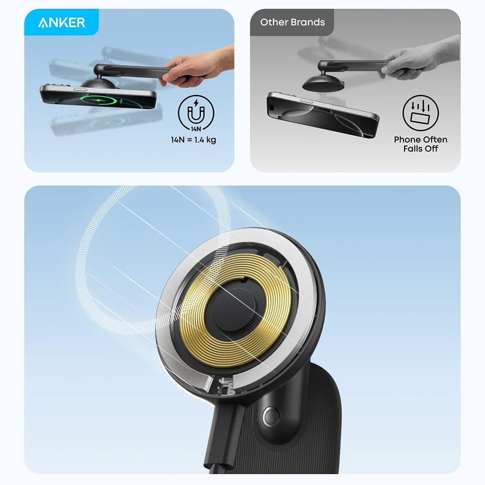 Anker - Magnetický držák do auta Nano (A9110H11) - Palubní deska/Displej, 3M páska, 360°, flexibilní, univerzální - Černá - náhled 5