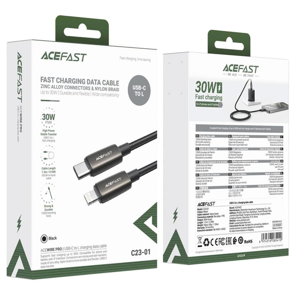 Kabel datový Acefast C23-01 USB-C na Lightning 30W opletený 1.2m černý - náhled 5