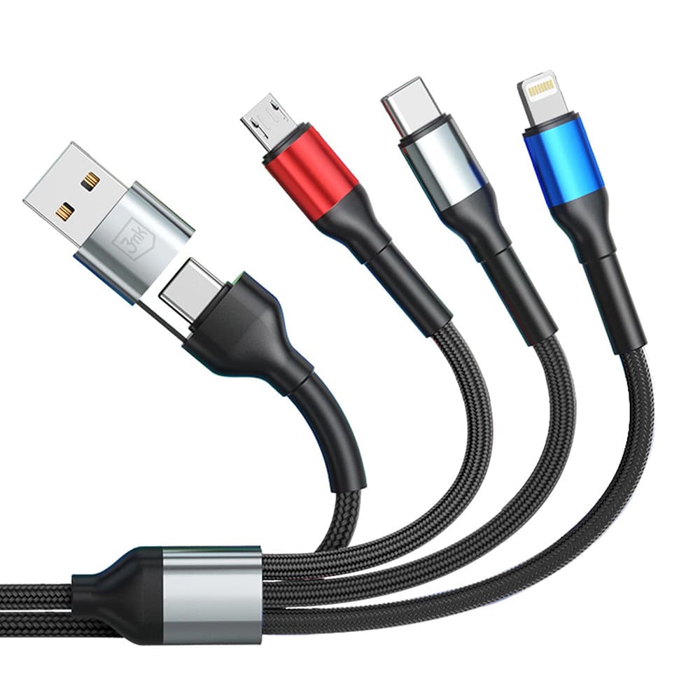 Kabel 3mk Data Cable Hyper N-Series 6in1 - USB-C/USB Male, USB-C Female to USB-C, Lightning, Micro, 18W, 9V/2A, 1.2m černý - náhled 5