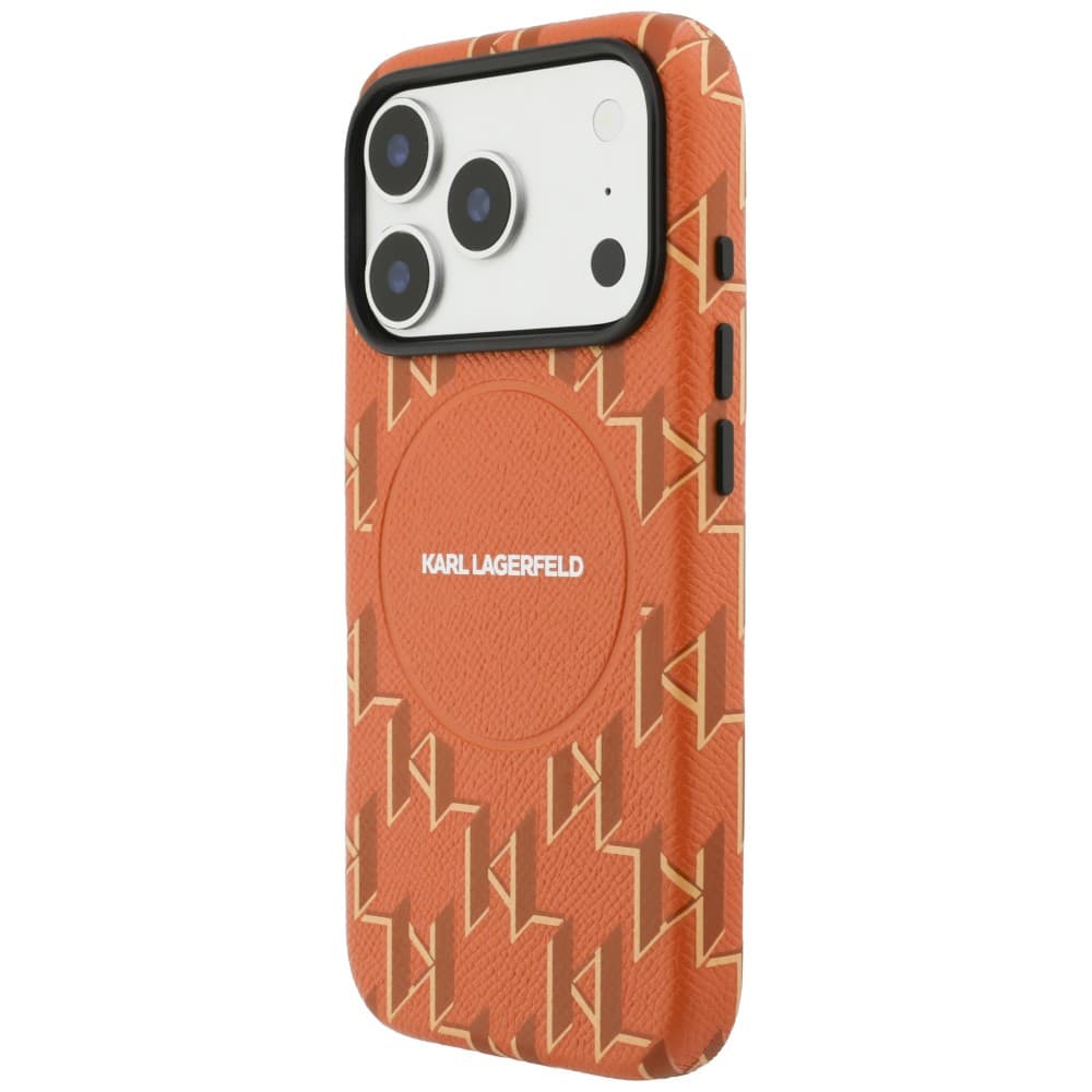 Kryt Karl Lagerfeld Leather KL Monogram Logo MagSafe pro iPhone 17 Pro oranžový - náhled 5