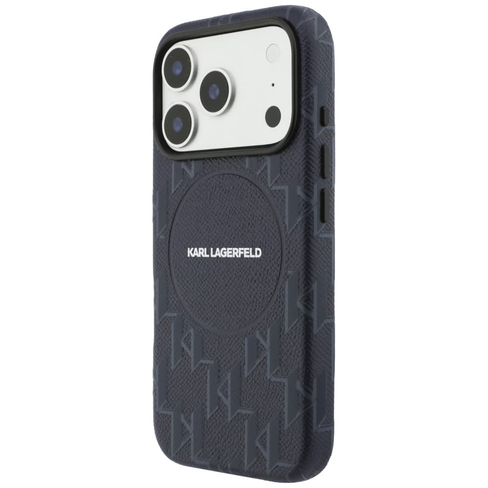 Kryt Karl Lagerfeld Leather KL Monogram Logo MagSafe pro iPhone 17 Pro modrý - náhled 5