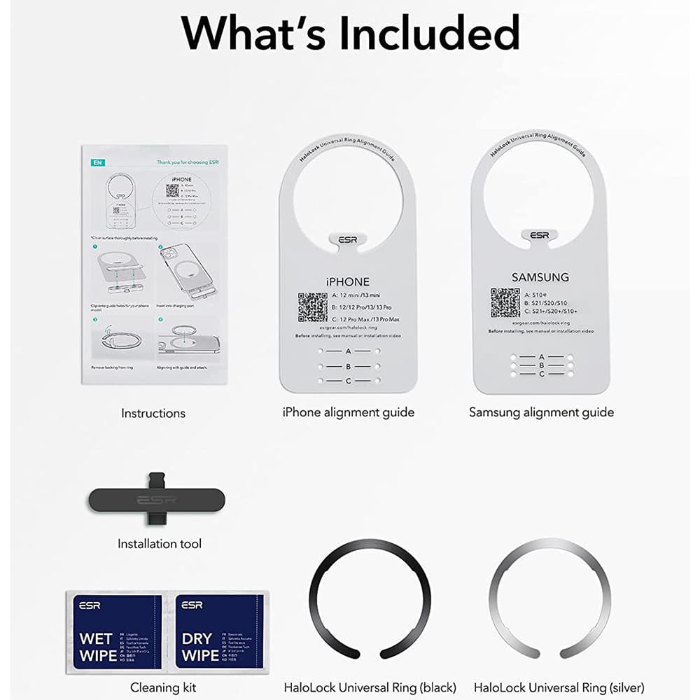 ESR Adapter HaloLock (2 balení) kompatibilní s MagSafe univerzální kroužek na telefon pro Samsung iPhone černá stříbrná - náhled 5