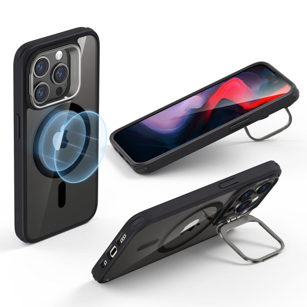 ESR Classic Hybrid HaloLock Kickstand iPhone 15 Pro Clear Black - náhled 5