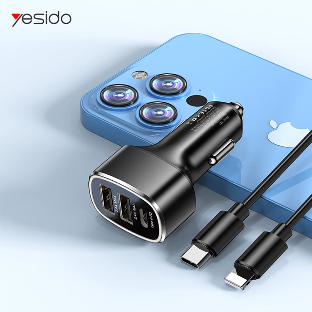 Yesido Autonabíječka Y47 Duální USB Type-C Rychlé 49W Černá - náhled 5