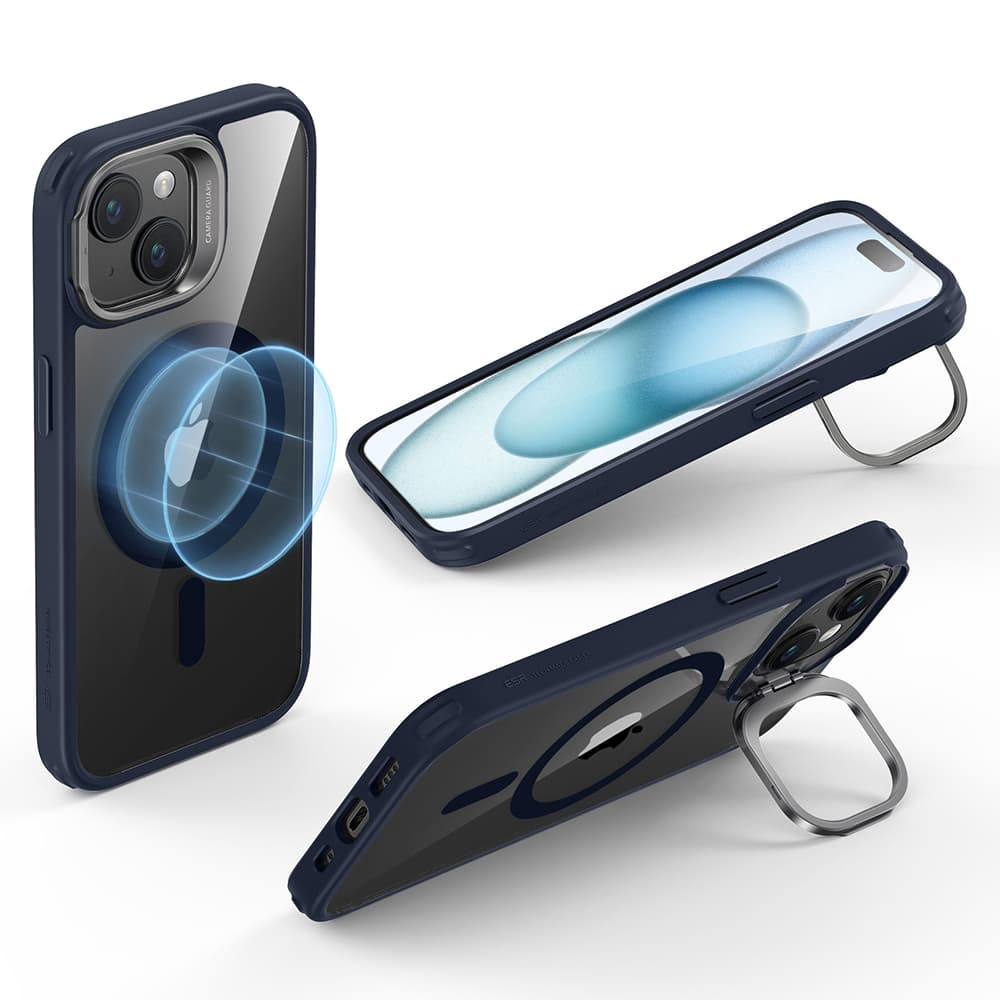 ESR Classic Hybrid HaloLock Kickstand iPhone 15 Plus Čirá Tmavě Modrá - náhled 5
