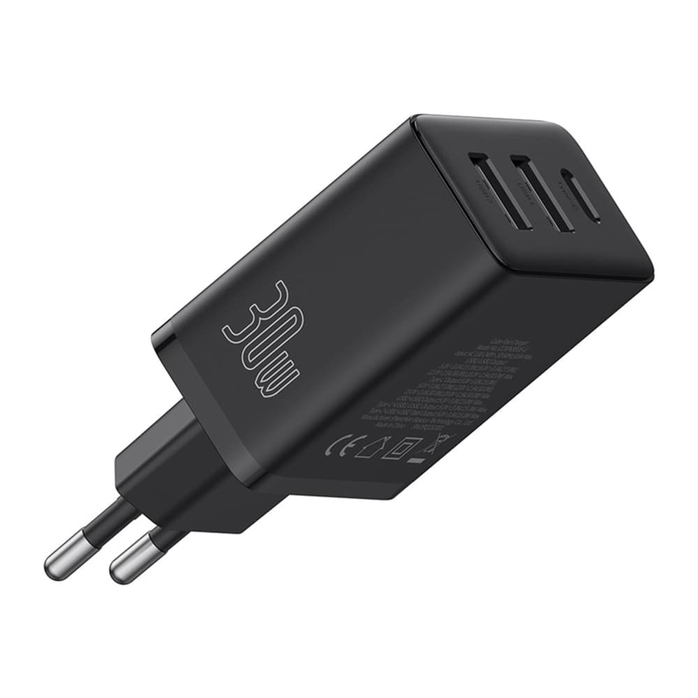 Baseus Síťová nabíječka GaN 2x USB Type-C 30W Rychlé nabíjení Černá - náhled 5