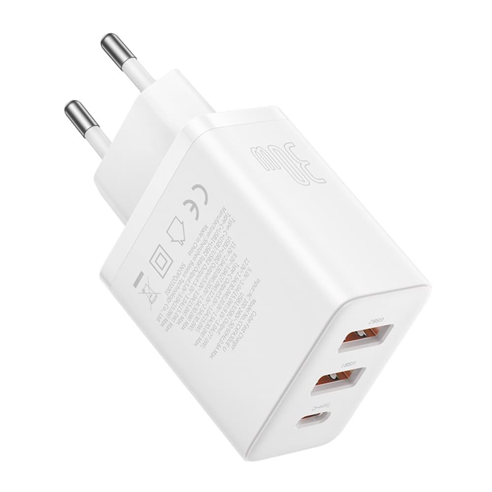 Baseus Síťová nabíječka GaN 2x USB Type-C Rychlé nabíjení 30W Bílá - náhled 5