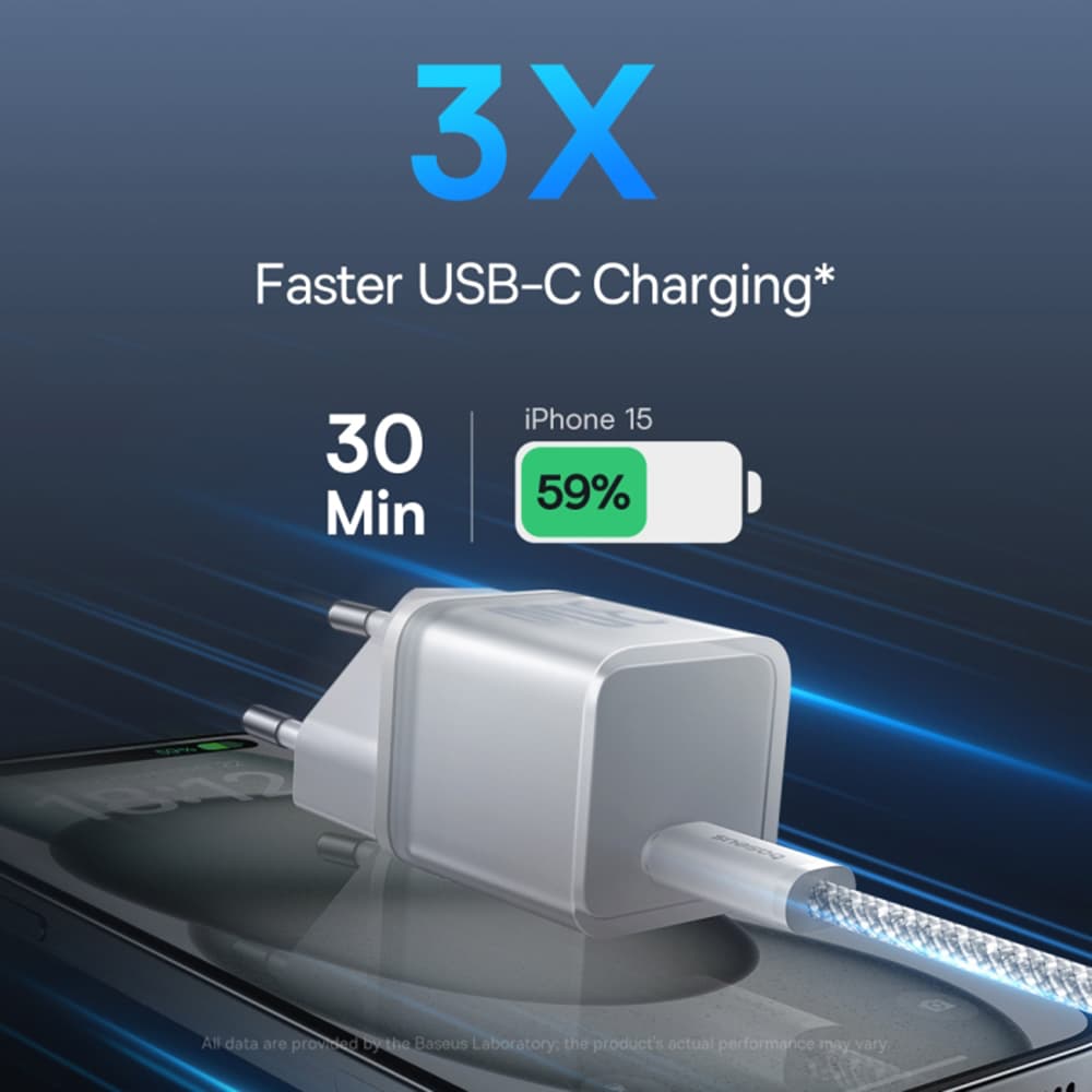 Baseus Síťová nabíječka GaN5S USB-C Rychlonabíjení 30W Bílá - náhled 5