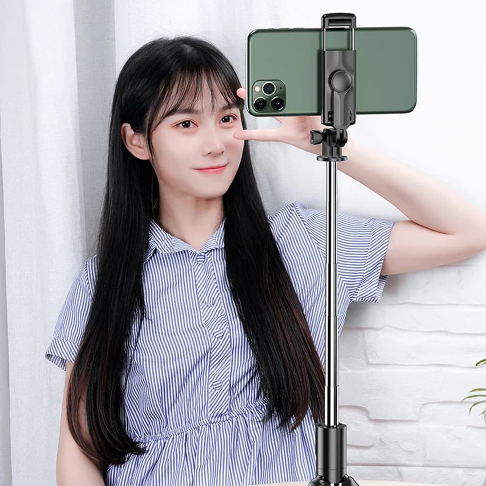 Techsuit S03 Selfie tyč stativ Bluetooth 68cm Černá - náhled 5