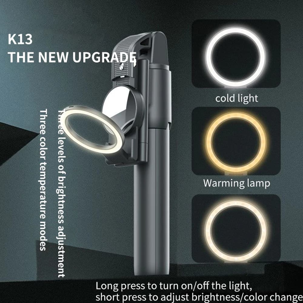 Techsuit K13 Selfie tyč Bluetooth LED Stativ Skládací Černá - náhled 5