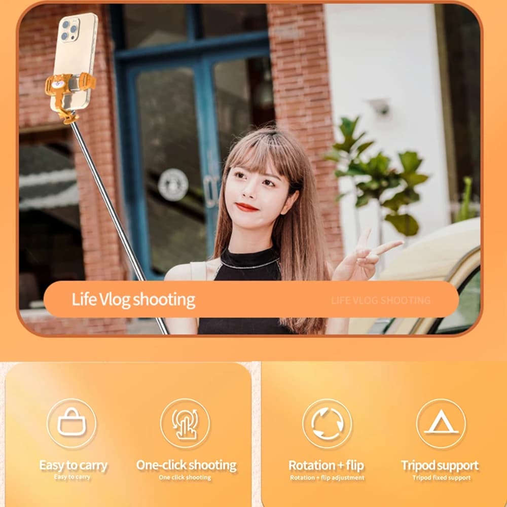 Techsuit Mini Selfie Tyč KT01 s Dálkovým Ovládáním 70cm Oranžová - náhled 5