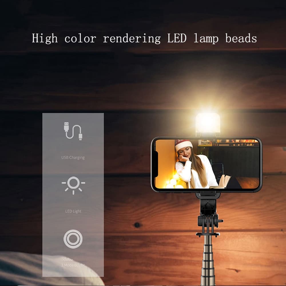 Techsuit L11s Selfie Tyč Stativ Bluetooth LED Černá - náhled 5