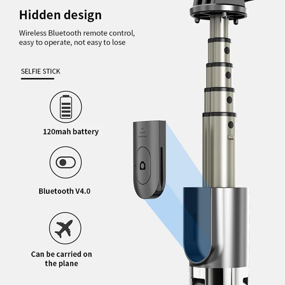 Techsuit Selfie tyč L03 Stabilní stativ Bluetooth ovládání Černá - náhled 5