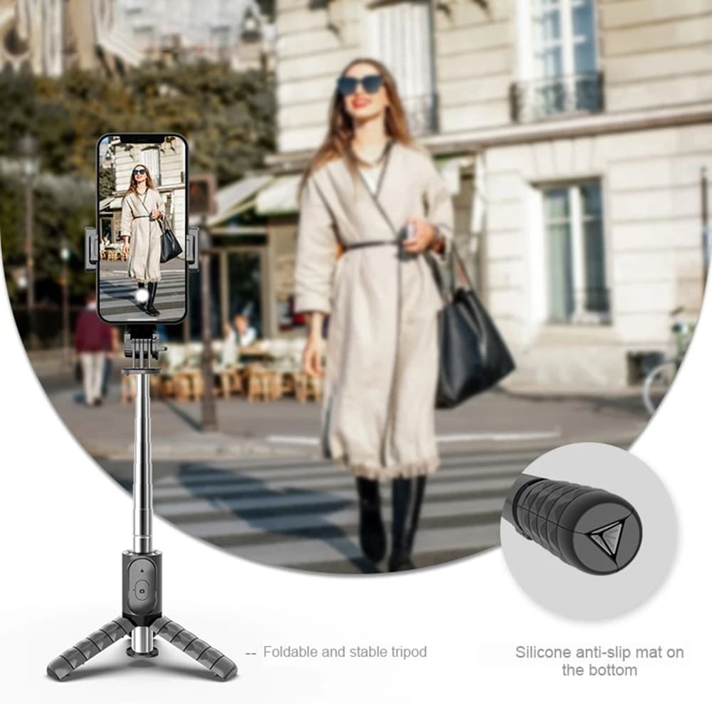 Techsuit Mini Selfie tyč Q11s Stativ Bluetooth Světlo 360 76cm Černá - náhled 5