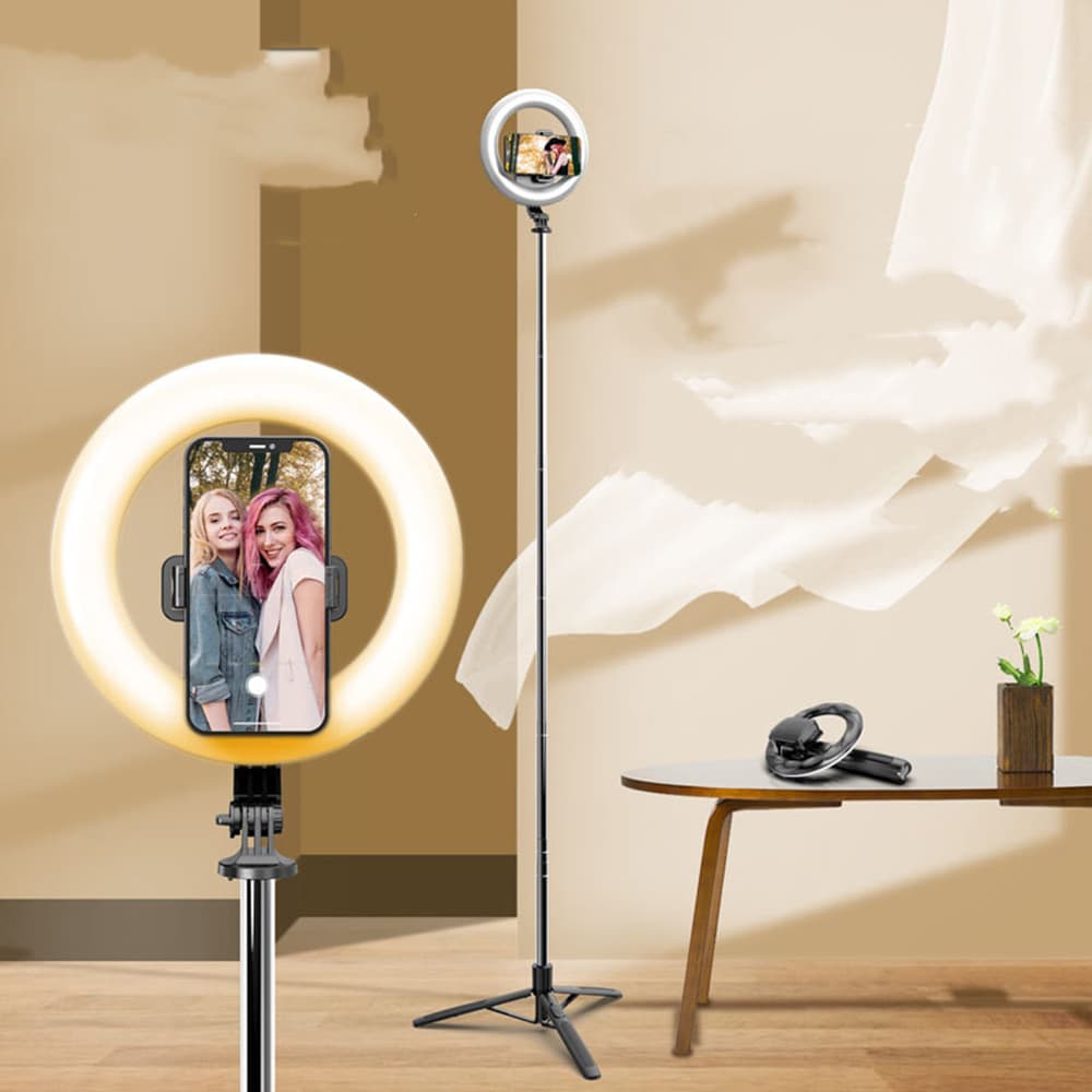 Techsuit Selfie tyč Q05s Stativ Bluetooth Kruhové světlo 170cm Černá - náhled 5