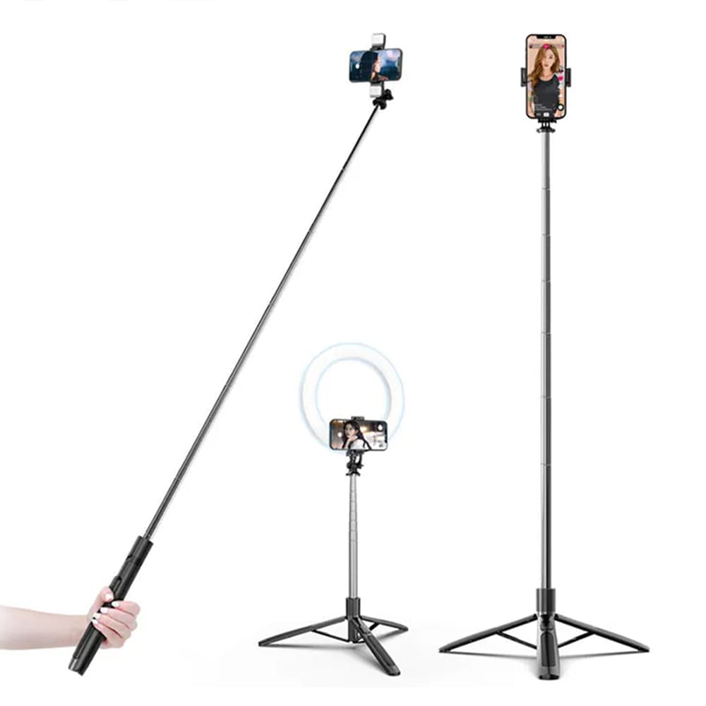 Techsuit Selfie tyč Q05 Stabilní stativ Bluetooth 360 Černá 158cm - náhled 5