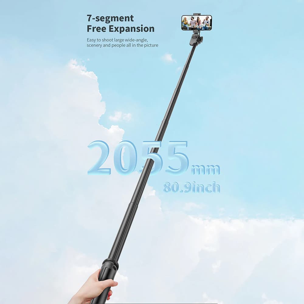 Techsuit Selfie tyč C05 Velký stativ Bluetooth 360 Hliník 205cm Černá - náhled 5