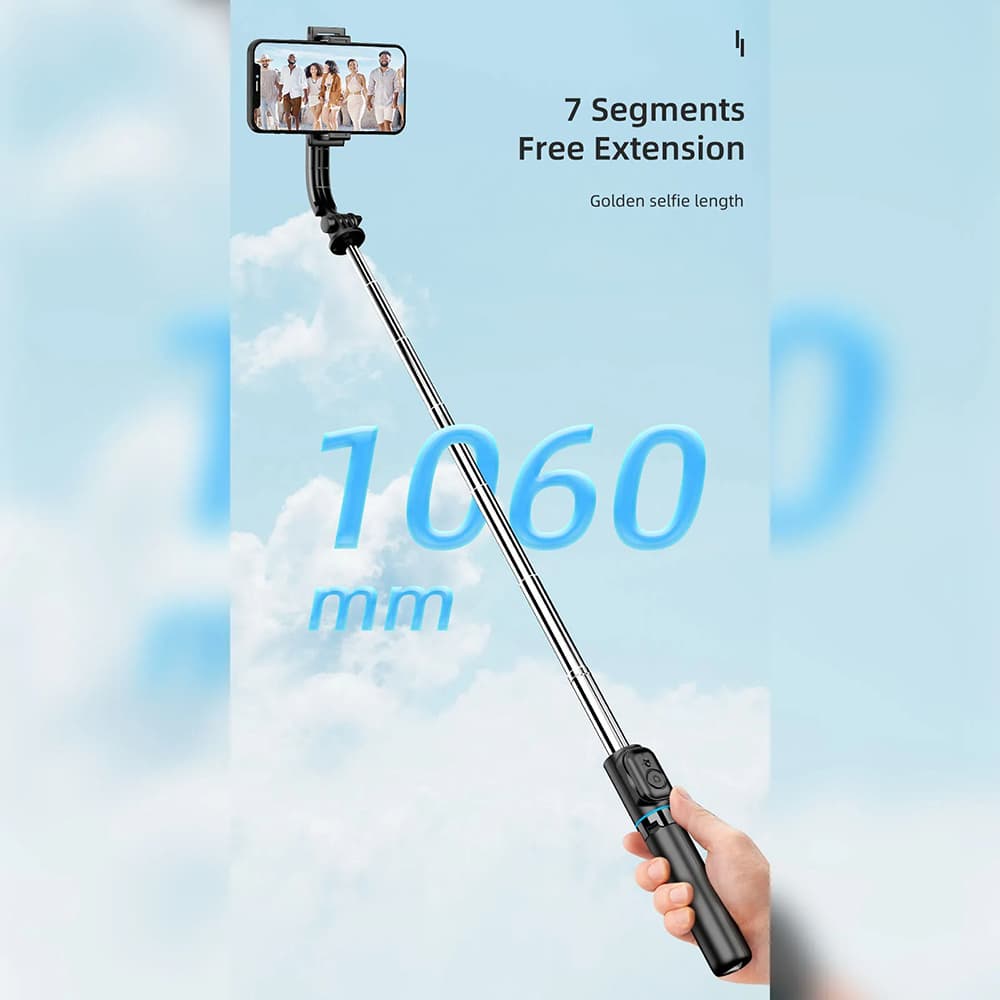 Techsuit Selfie tyč C01 se stativem Bluetooth 106cm Černá - náhled 5